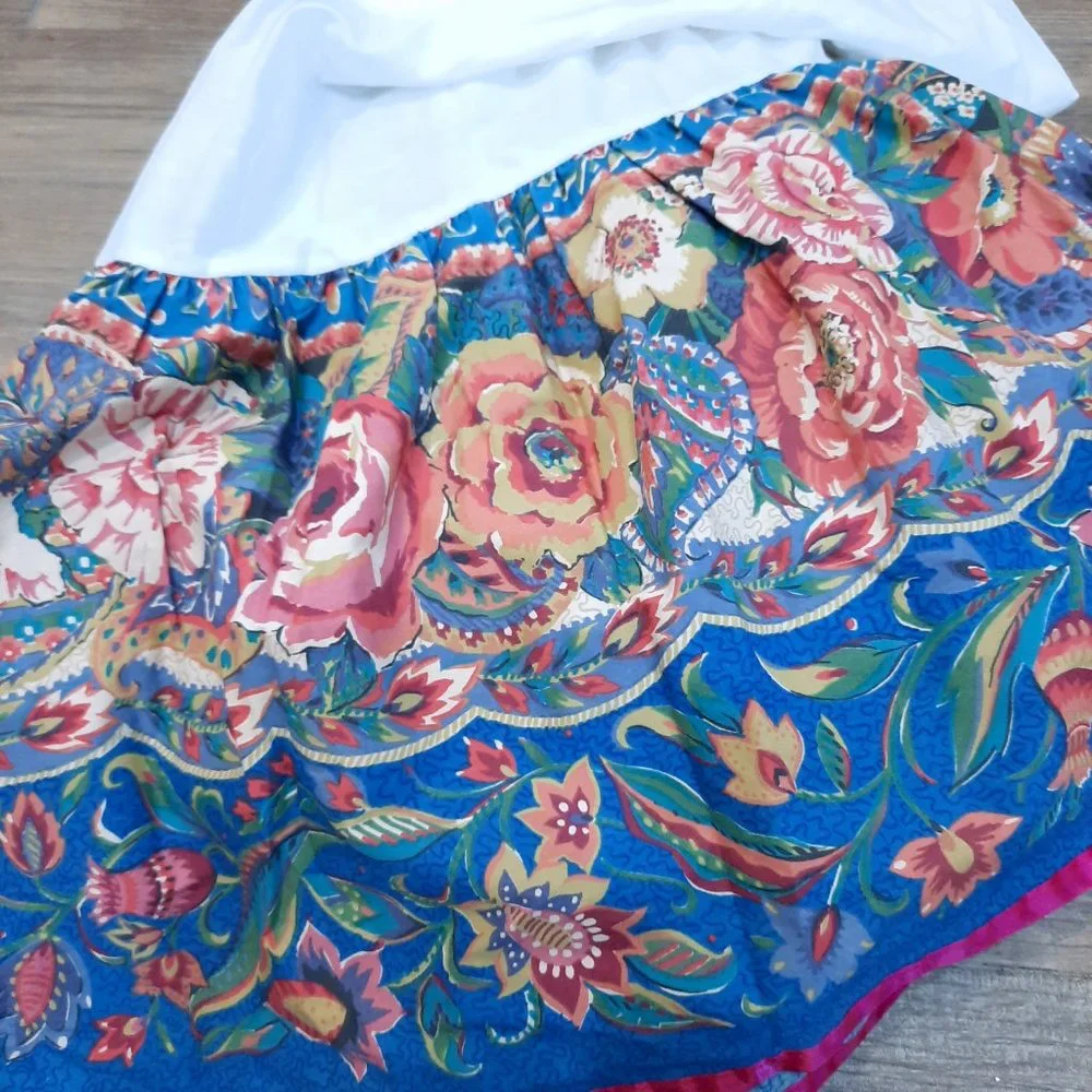 Vintage Collier Campbell TWIN bedskirt dust ruffle Ruffle Hem blue floral flower